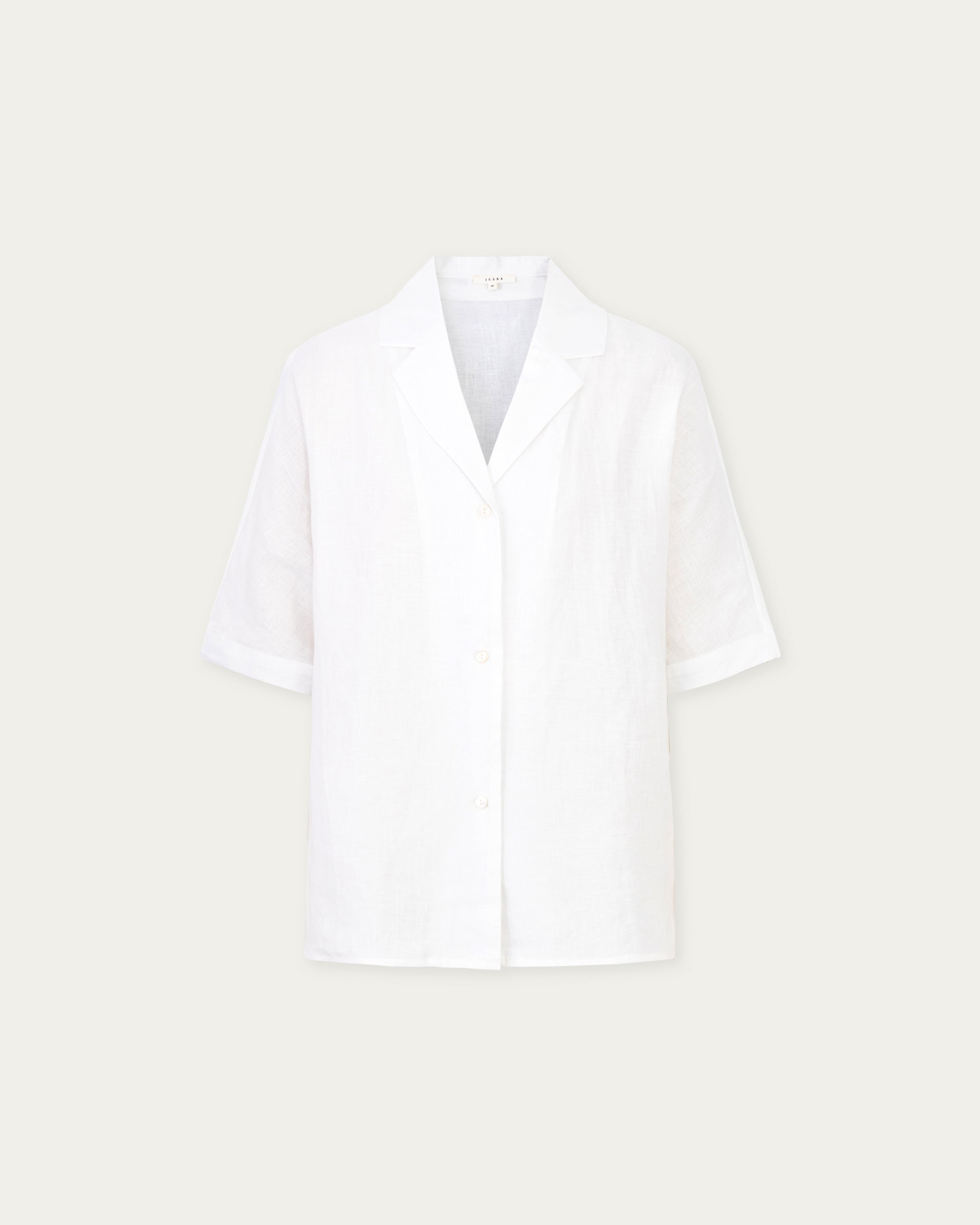 Juana Hemp Camp Shirt white (hemp) ghost front showing open resort-style collar and fluid drape