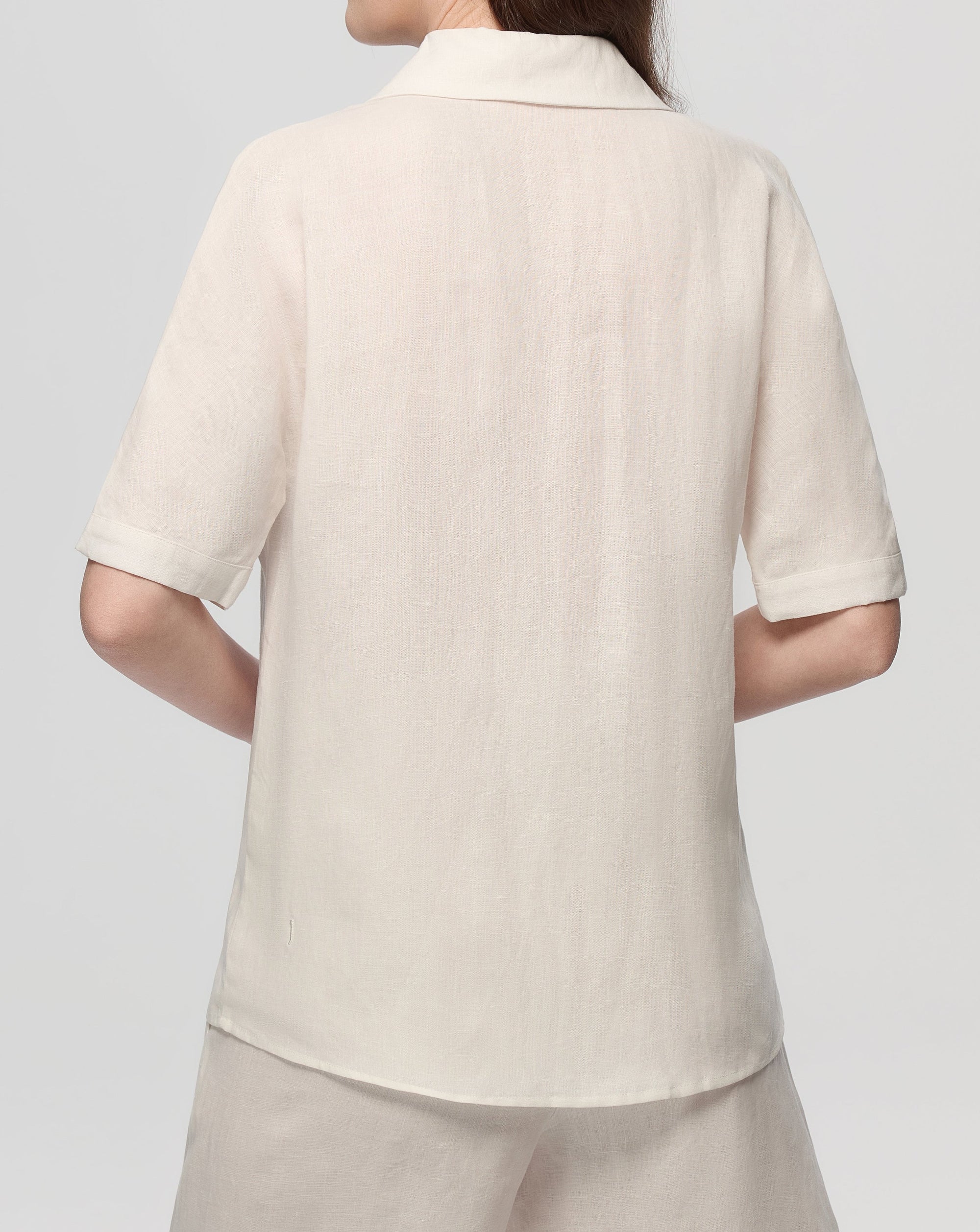 Juana Hemp Camp Shirt white (hemp) back view on model showing relaxed back and clean lines