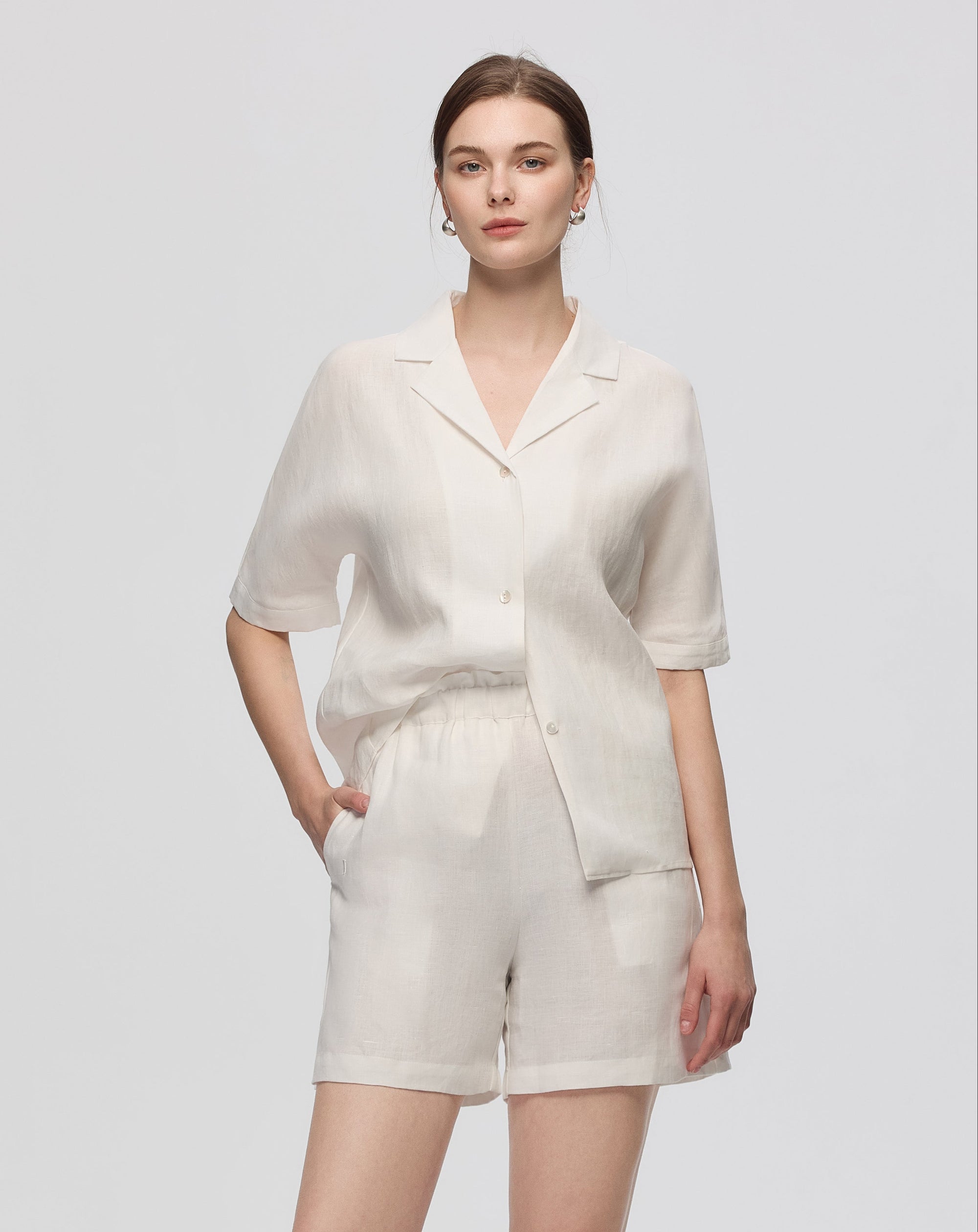 Juana Hemp Camp Shirt white (hemp) complete look showing set-ready styling with relaxed silhouette