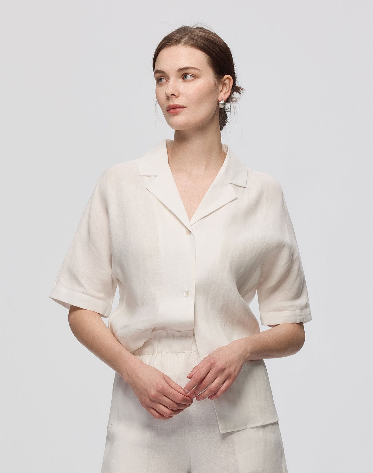 Juana Hemp Camp Shirt white (hemp) back view on model showing relaxed fit and clean lines