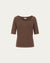Asymmetrical Neckline Tee (cacao) on ghost mannequin, front view highlighting the off-center neckline.