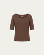 Asymmetrical Neckline Tee (cacao) on ghost mannequin, front view highlighting the off-center neckline.