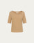 Asymmetrical Neckline Tee (fawn) on ghost mannequin, front view highlighting the off-center neckline.