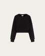 Fleece Cropped Sweater (black) on ghost mannequin, front view highlighting cropped length and crewneck.