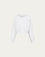 Fleece Cropped Sweater (white) on ghost mannequin, front view highlighting cropped silhouette.