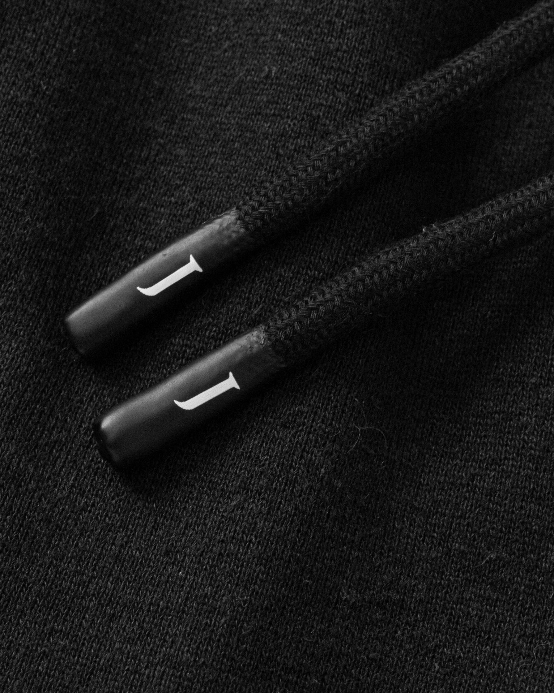 Close-up of hemp–organic cotton fleece knit of Fleece Shorts (black), highlighting soft, breathable texture.