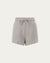 Fleece Shorts (gray) on ghost mannequin, front view highlighting relaxed silhouette.