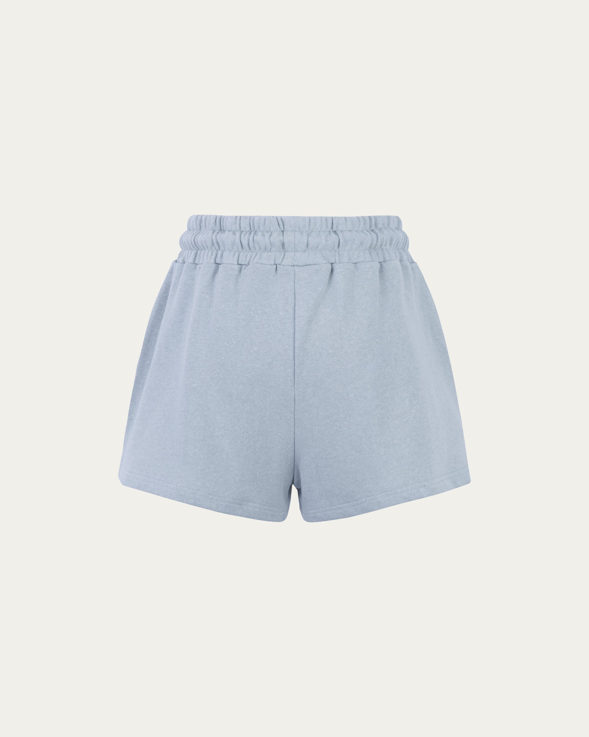 Juana Hemp Essentials French Terry Shorts blue (sustainable hemp–organic cotton) ghost back view showing relaxed drape