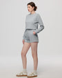 Juana Hemp Essentials French Terry Shorts blue (sustainable hemp–organic cotton) worn on model with relaxed fit and easy drape