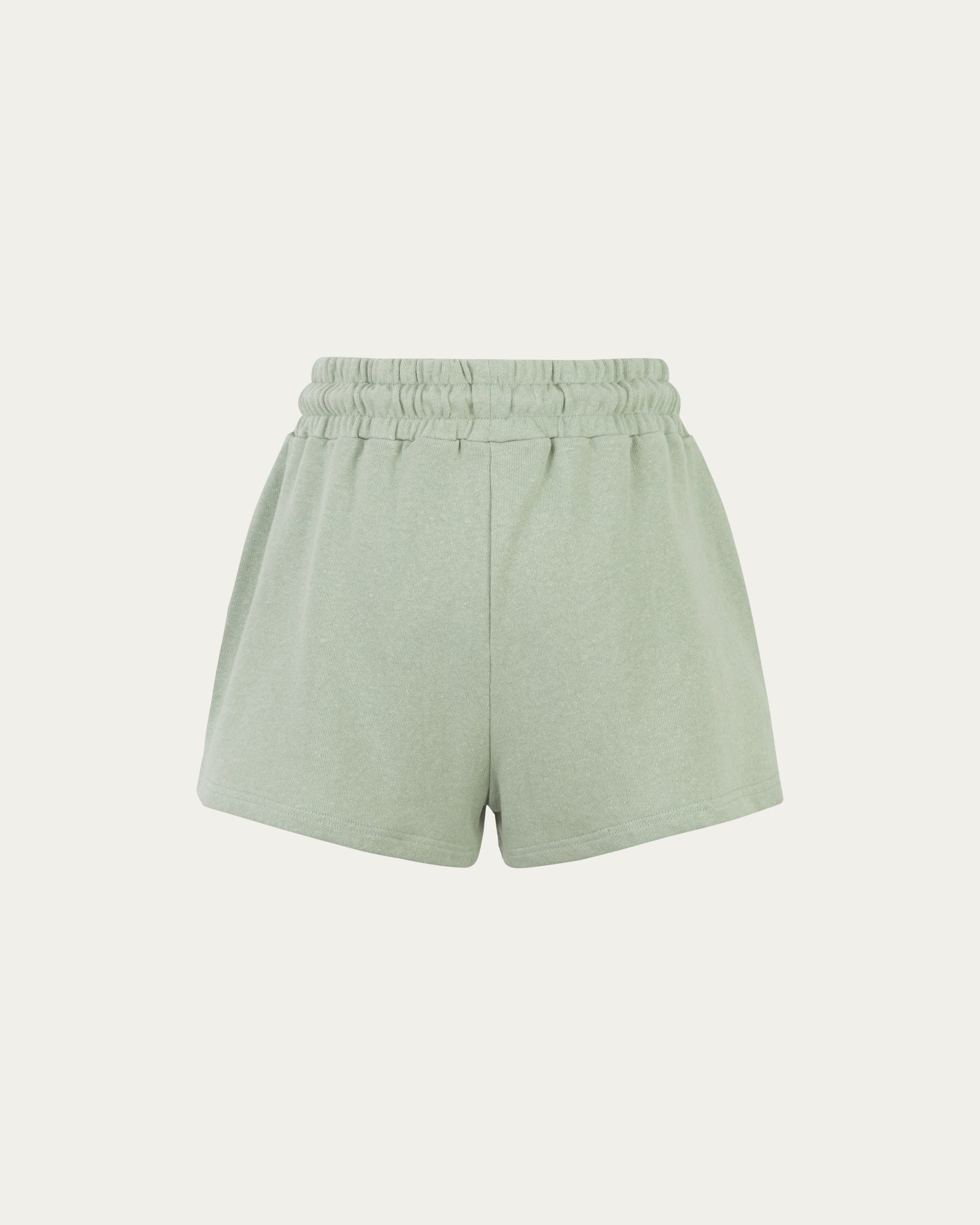 Juana Hemp Essentials French Terry Shorts light sage (sustainable hemp–organic cotton) ghost back view showing relaxed drape