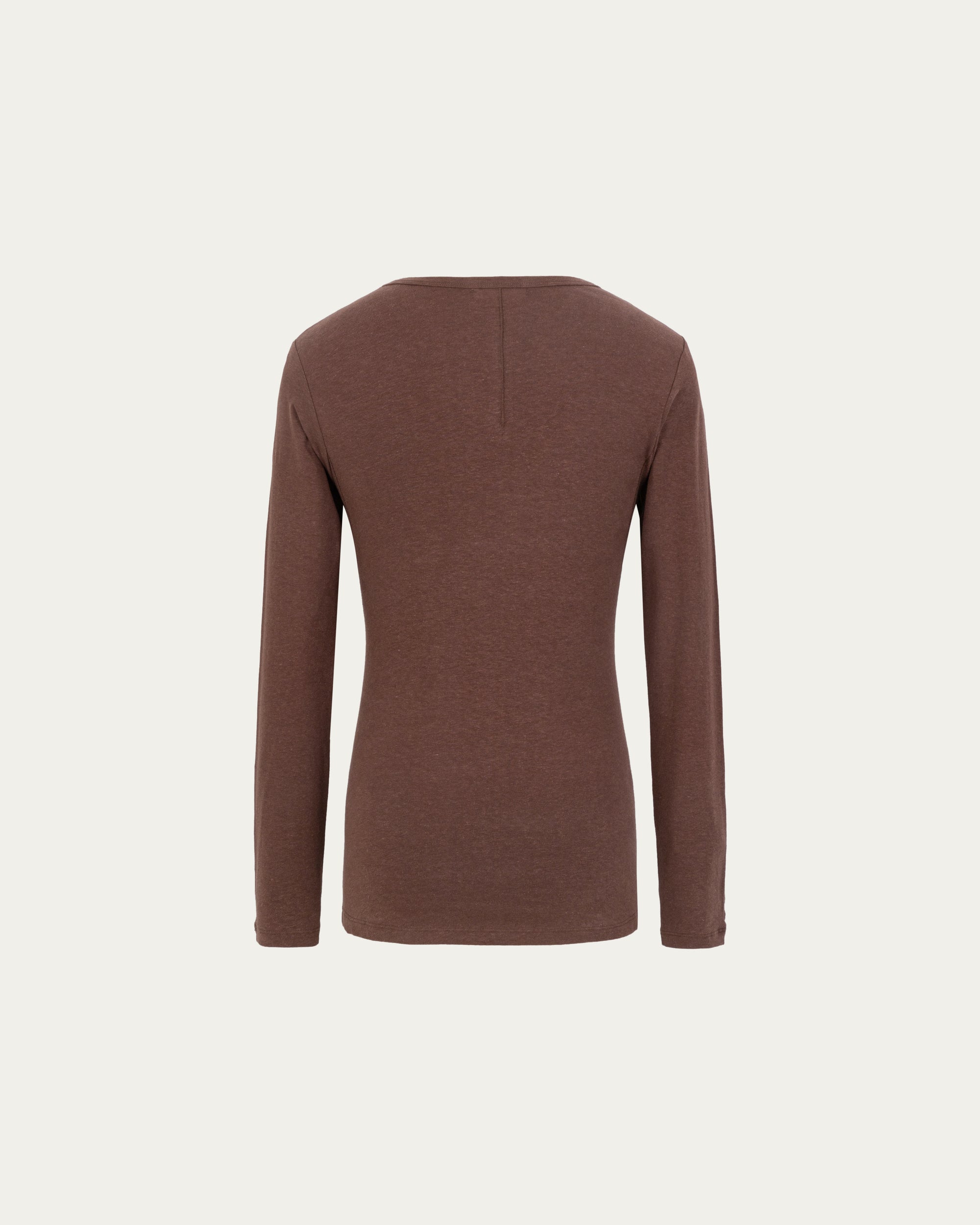 Long Sleeve Tee (cocoa) on ghost mannequin, back view showing drape and construction.