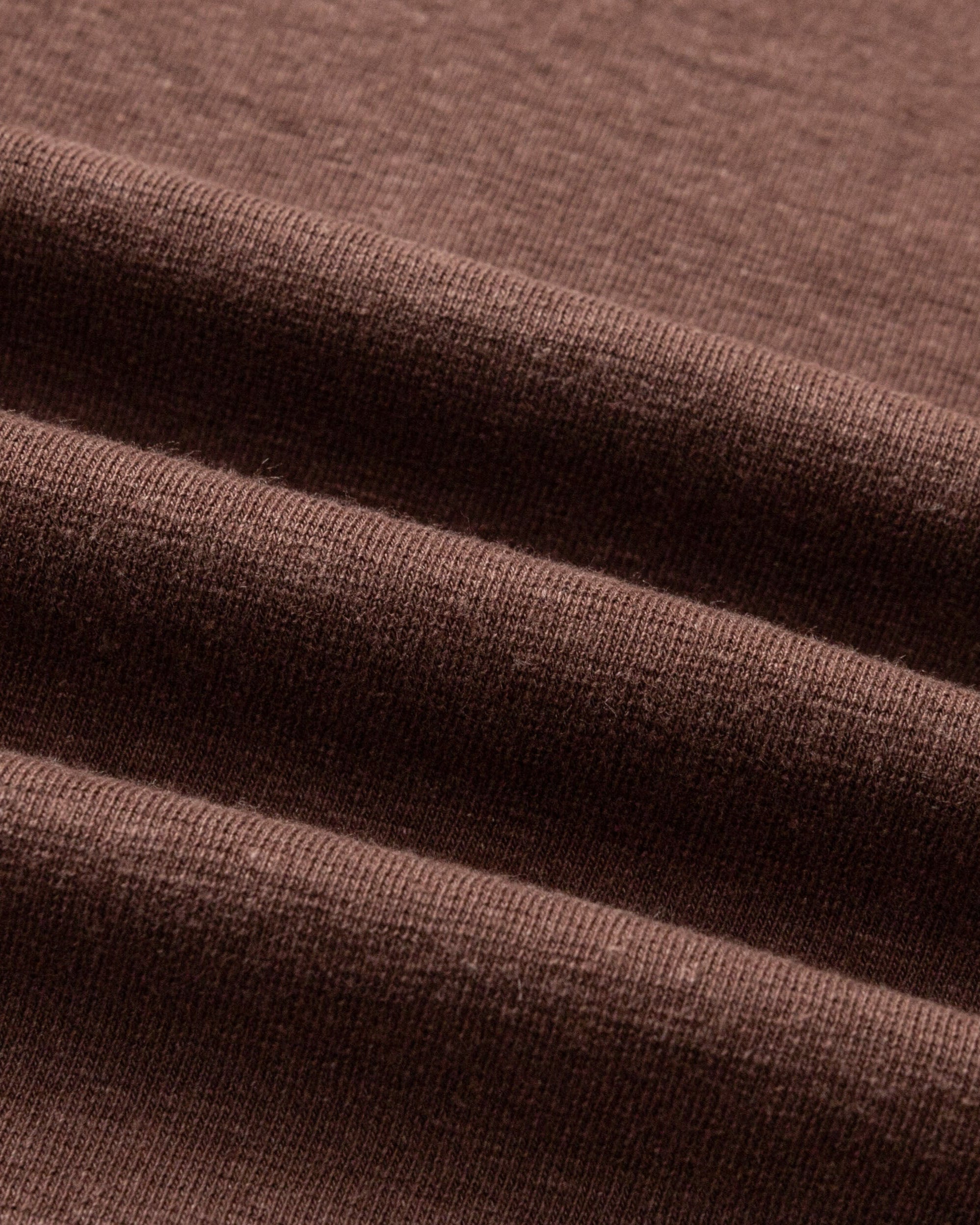 Close-up of hemp–organic cotton knit of Long Sleeve Tee (cocoa), highlighting breathable texture.