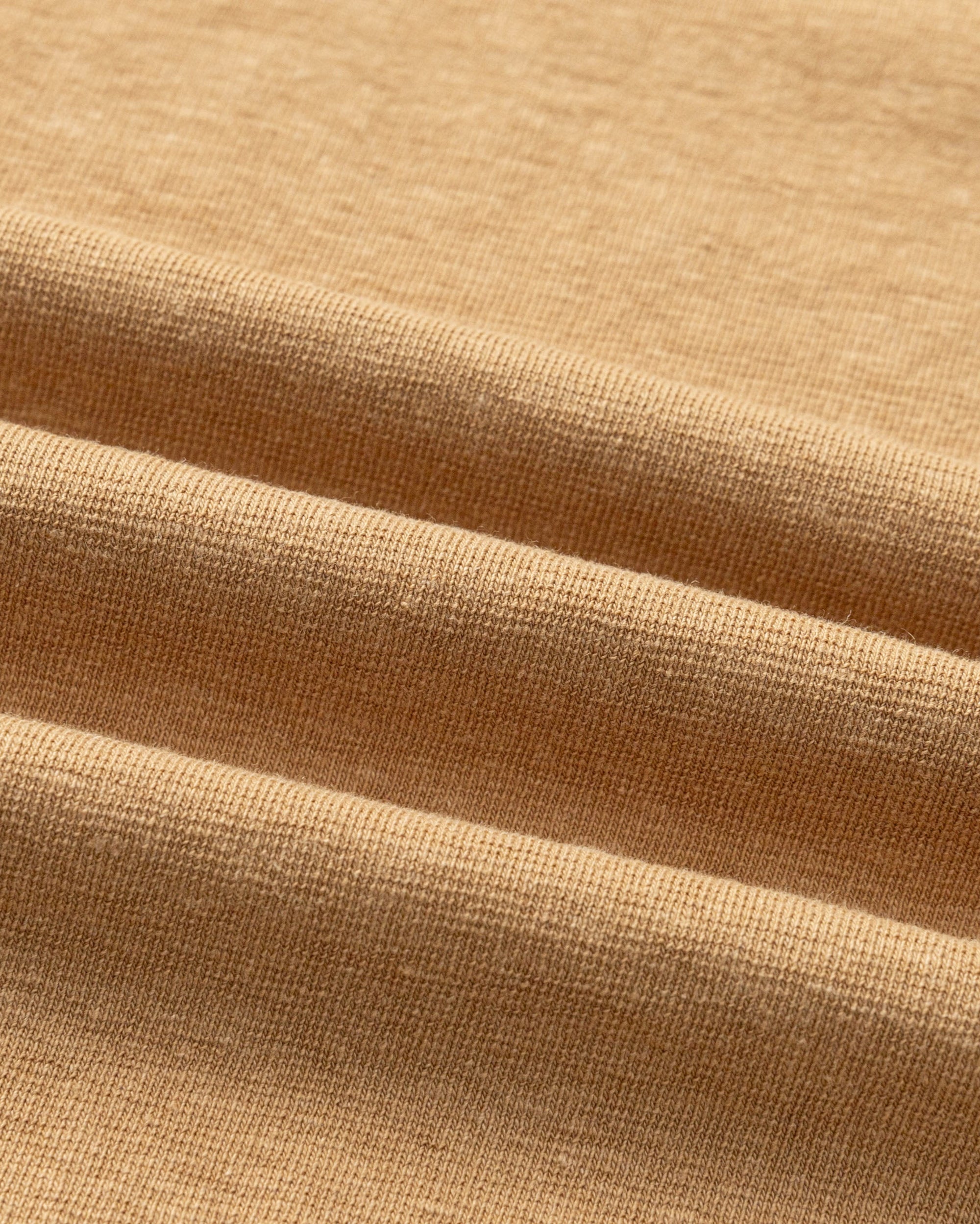 Close-up of hemp–organic cotton knit of Long Sleeve Tee (fawn), highlighting breathable texture.