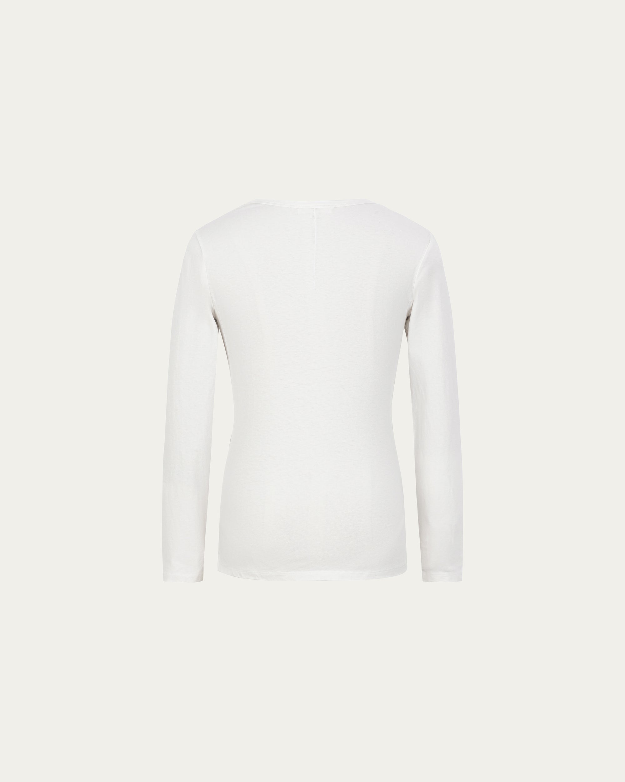 Long Sleeve Tee (white) on ghost mannequin, back view showing drape and construction.