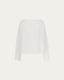 Off The Shoulder Top (white) on ghost mannequin, front view highlighting neckline and clean lines.
