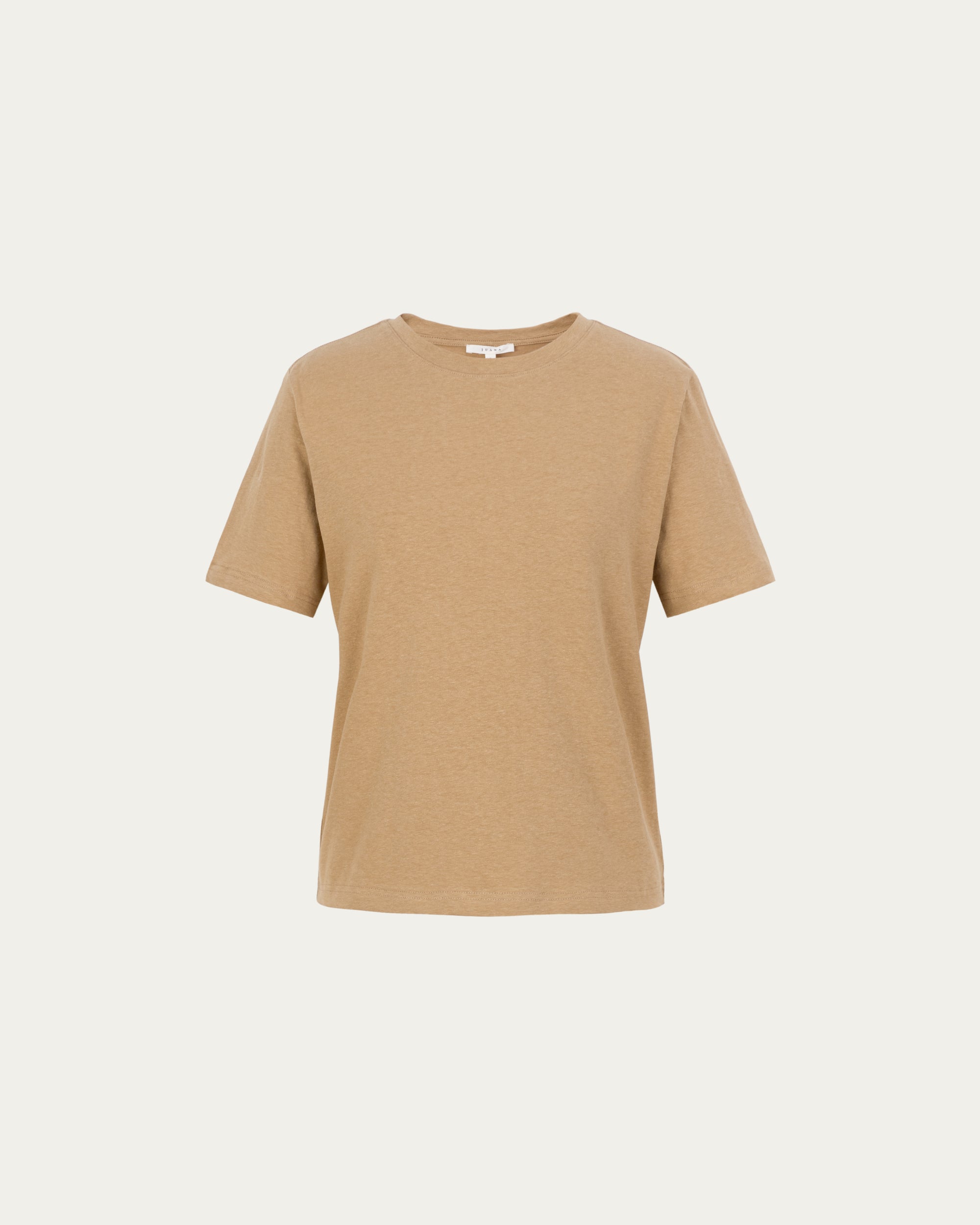 Short Sleeve Tee (fawn) on ghost mannequin, front view highlighting clean crewneck and short sleeves.