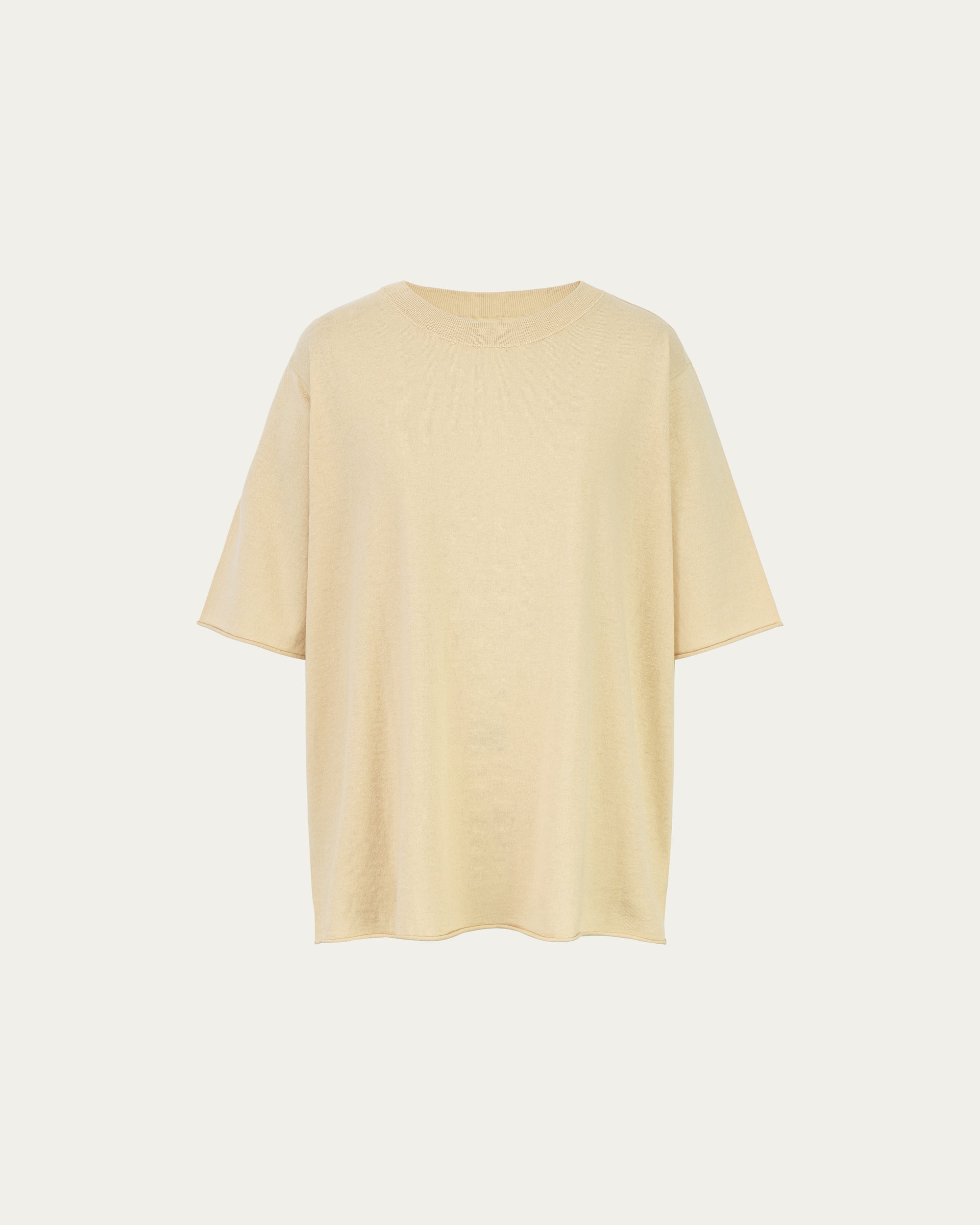 Juana Hemp Essentials Sweater Knit Tee amber (sustainable cotton–hemp) ghost front view showing boxy silhouette and drape