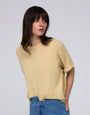 Juana Hemp Essentials Sweater Knit Tee amber (sustainable cotton–hemp) on model styled for everyday wear with relaxed proportions
