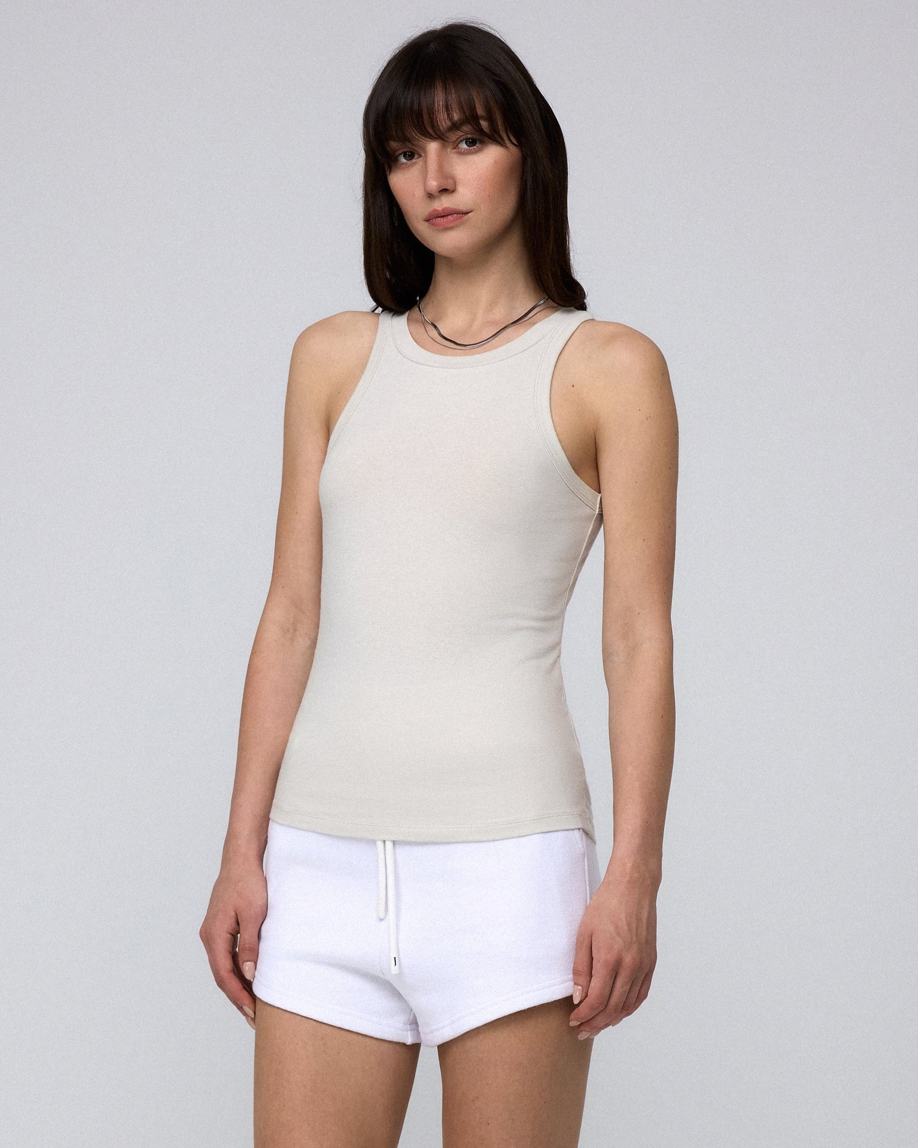 Juana Hemp Essentials Tank Cement (organic cotton–hemp blend) model main image with body-skimming fit