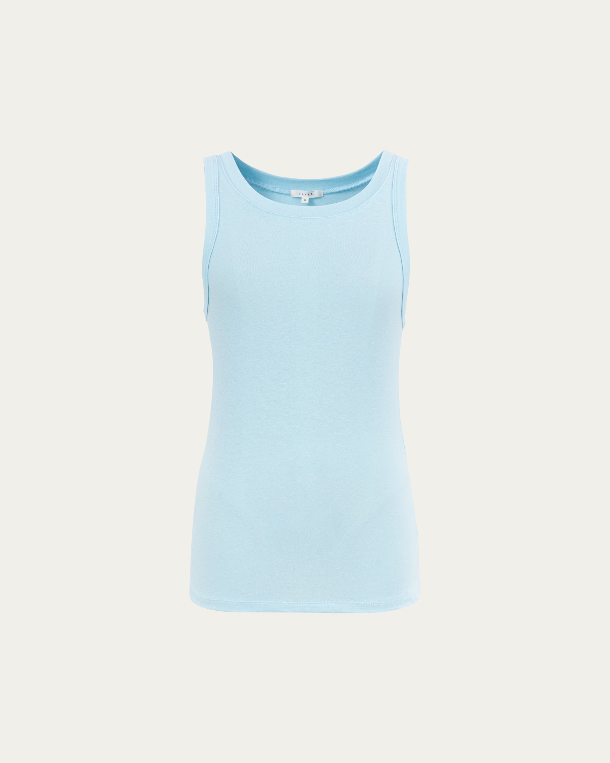 Juana Hemp Essentials Tank sky blue (organic cotton–hemp blend) ghost front showing clean silhouette