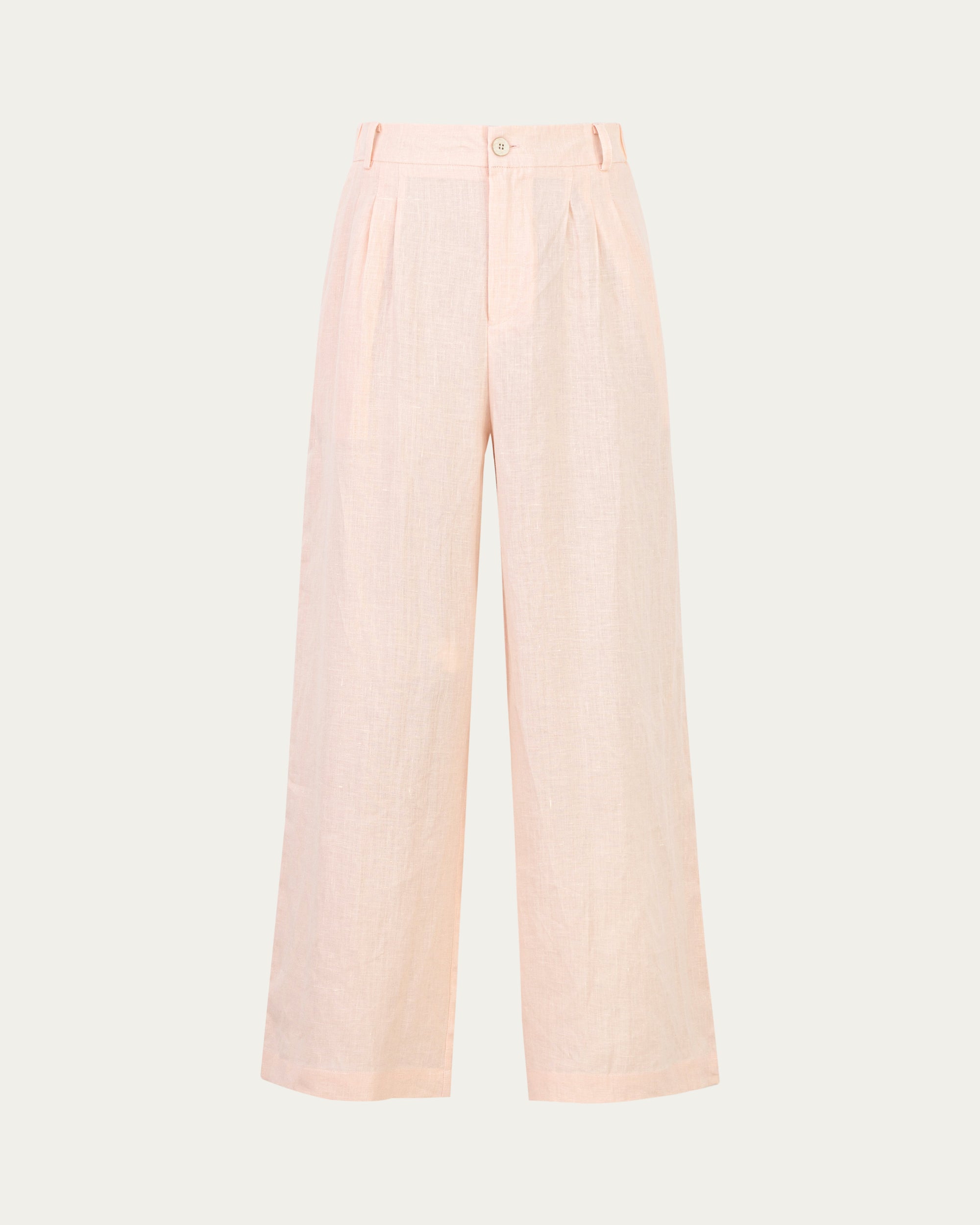 Juana Hemp High Rise Pants Light Peach (hemp) ghost front showing high-rise silhouette and pleated front.