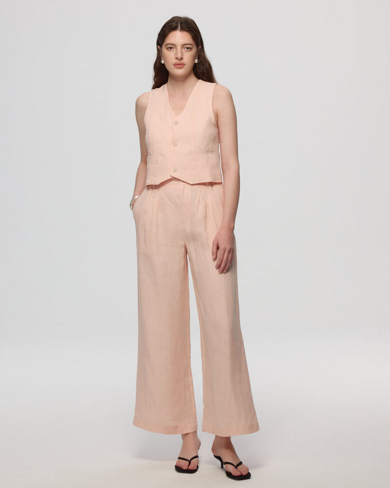 Juana Hemp High Rise Pants Light Peach (hemp) on model showing high-rise fit and relaxed drape.