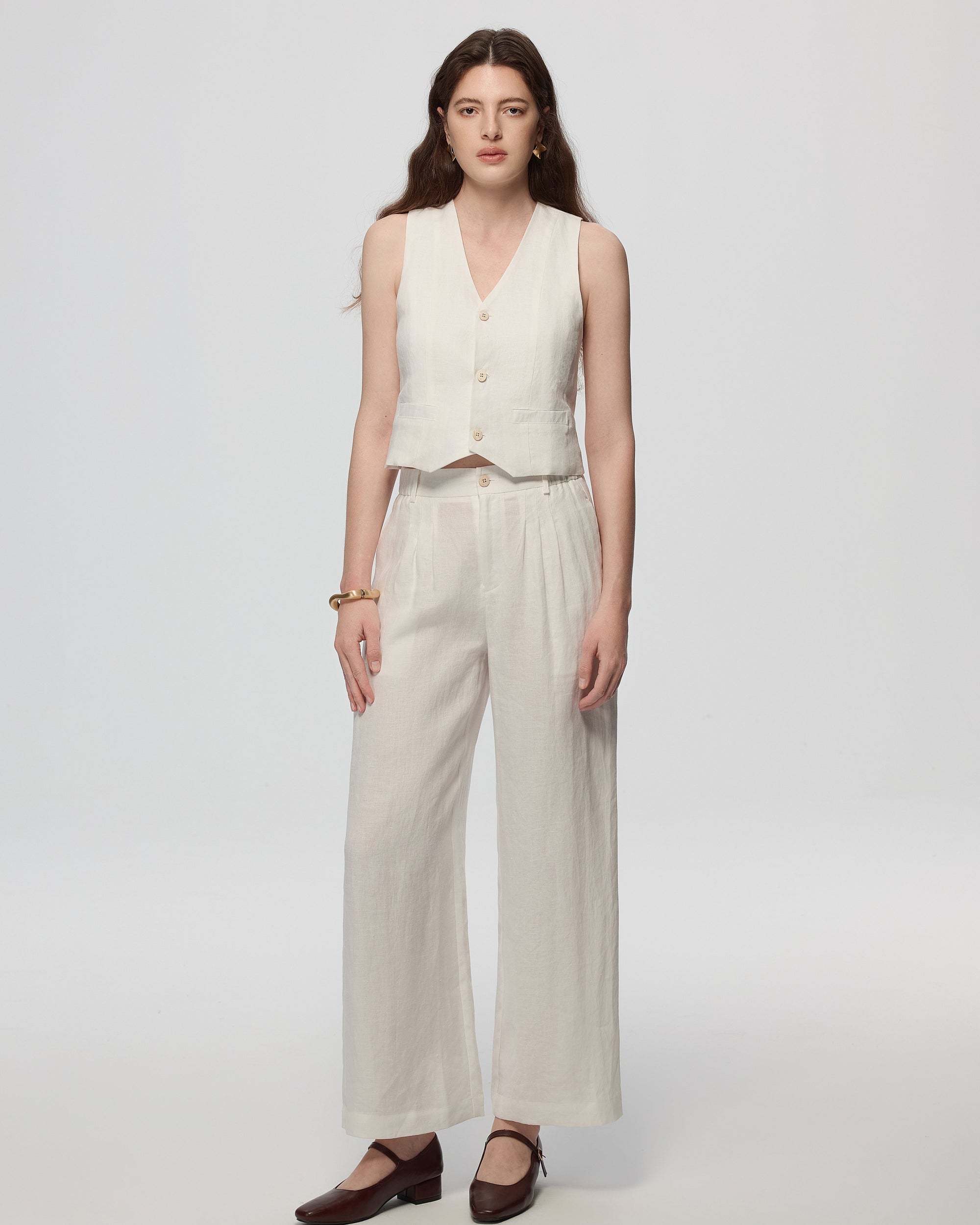 Juana Hemp High Rise Pants White (hemp) on model showing high-rise fit and relaxed drape.