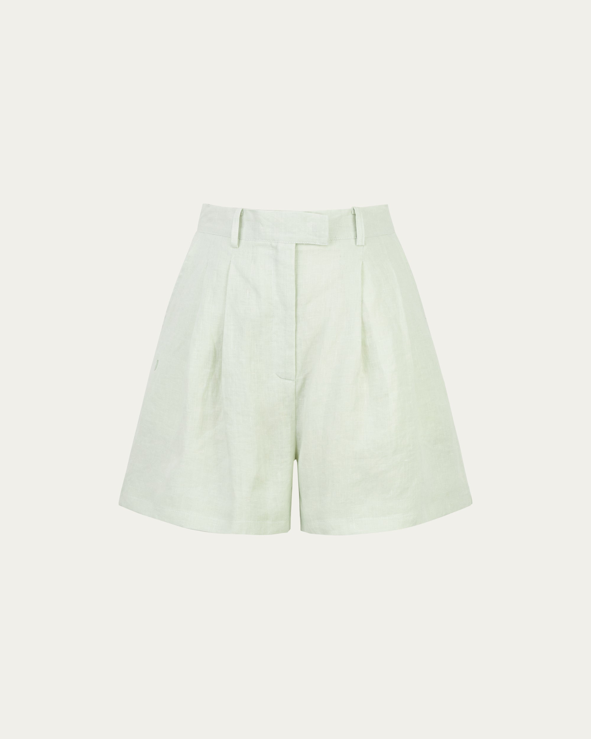 Juana Hemp Retreat Shorts light mint (hemp) ghost front showing relaxed leg and lining structure