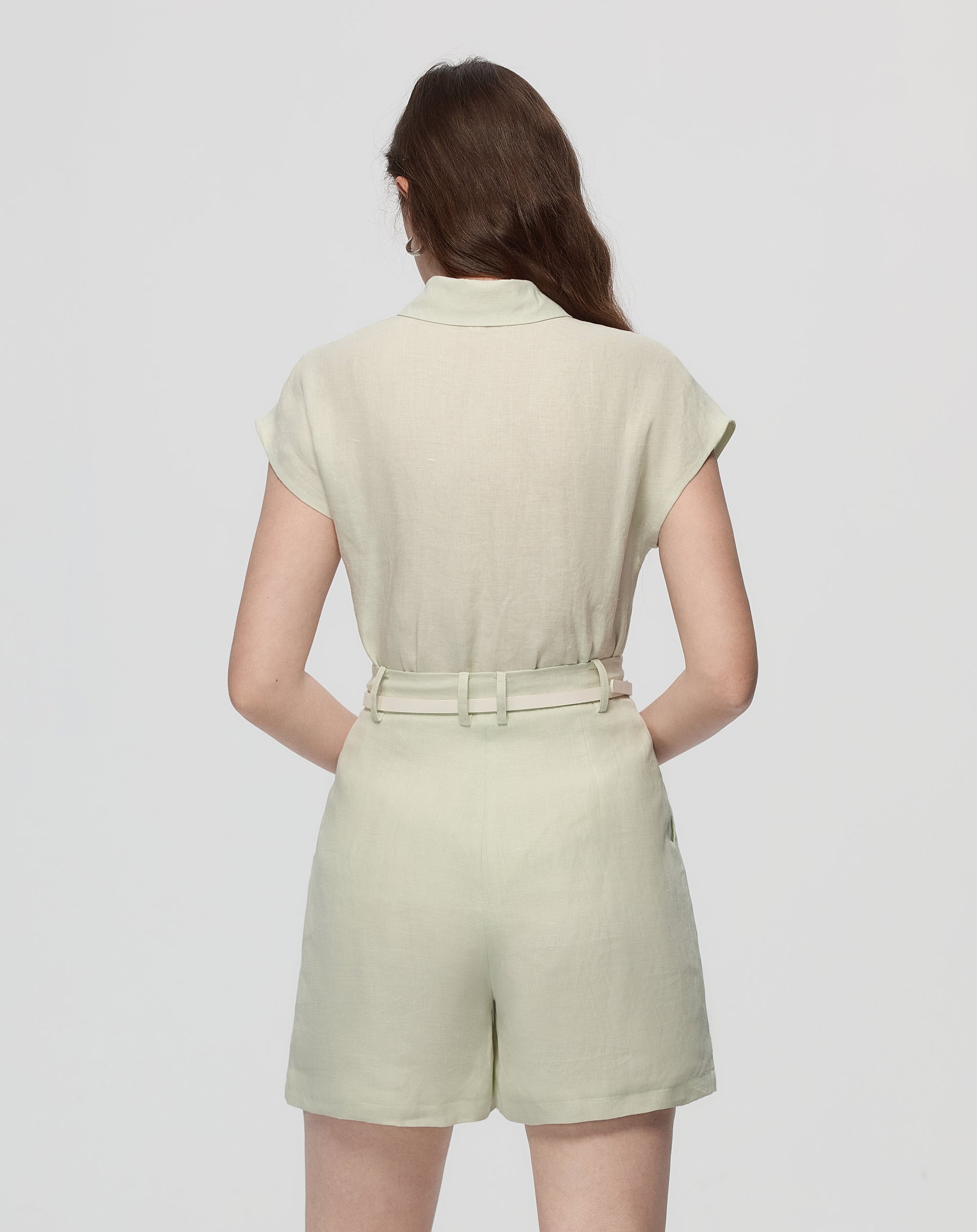 Juana Hemp Retreat Shorts light mint (hemp) back view showing pocket placement and easy fit