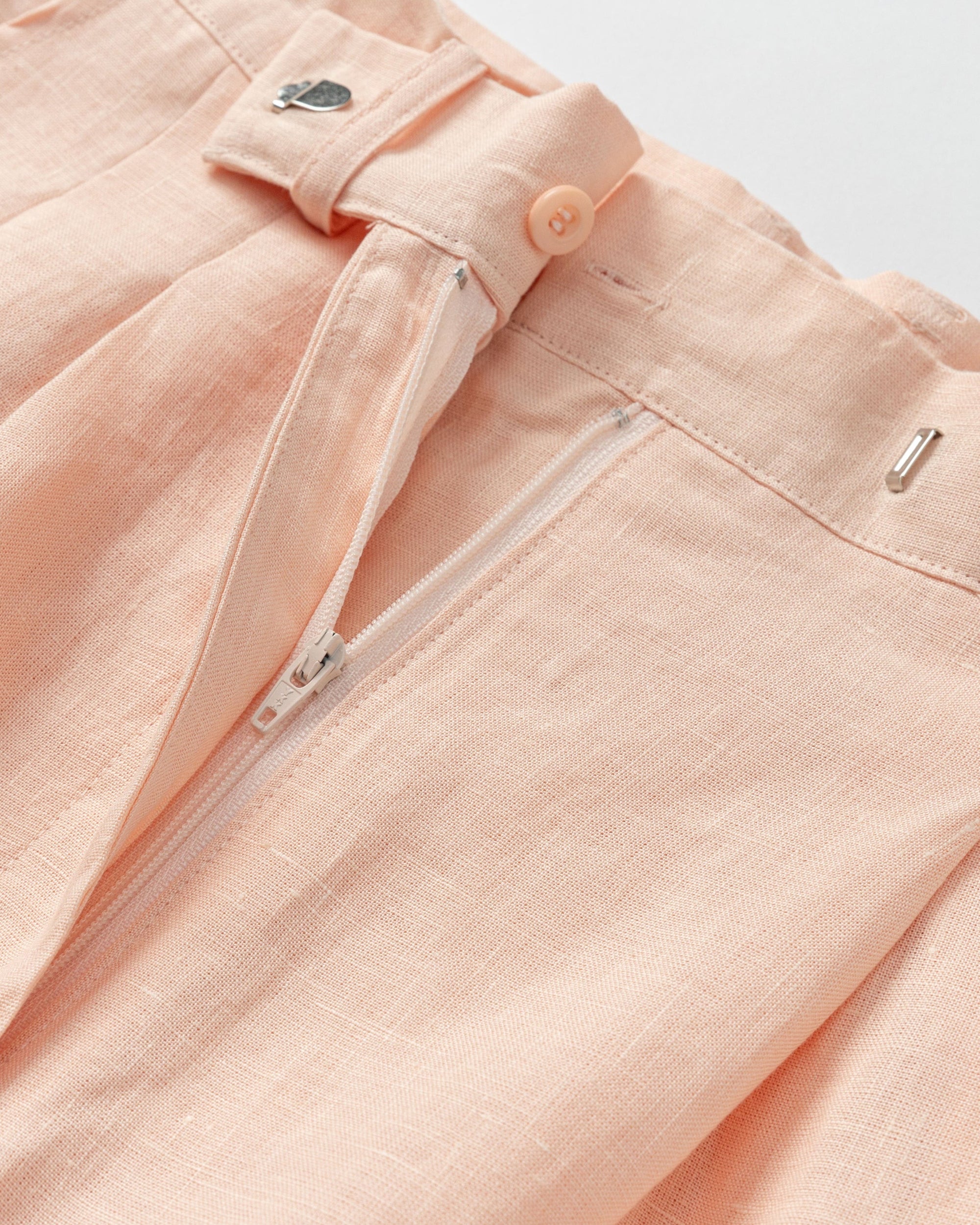 Juana Hemp Retreat Shorts peach (hemp) detail layflat showing pocket and clean waistband
