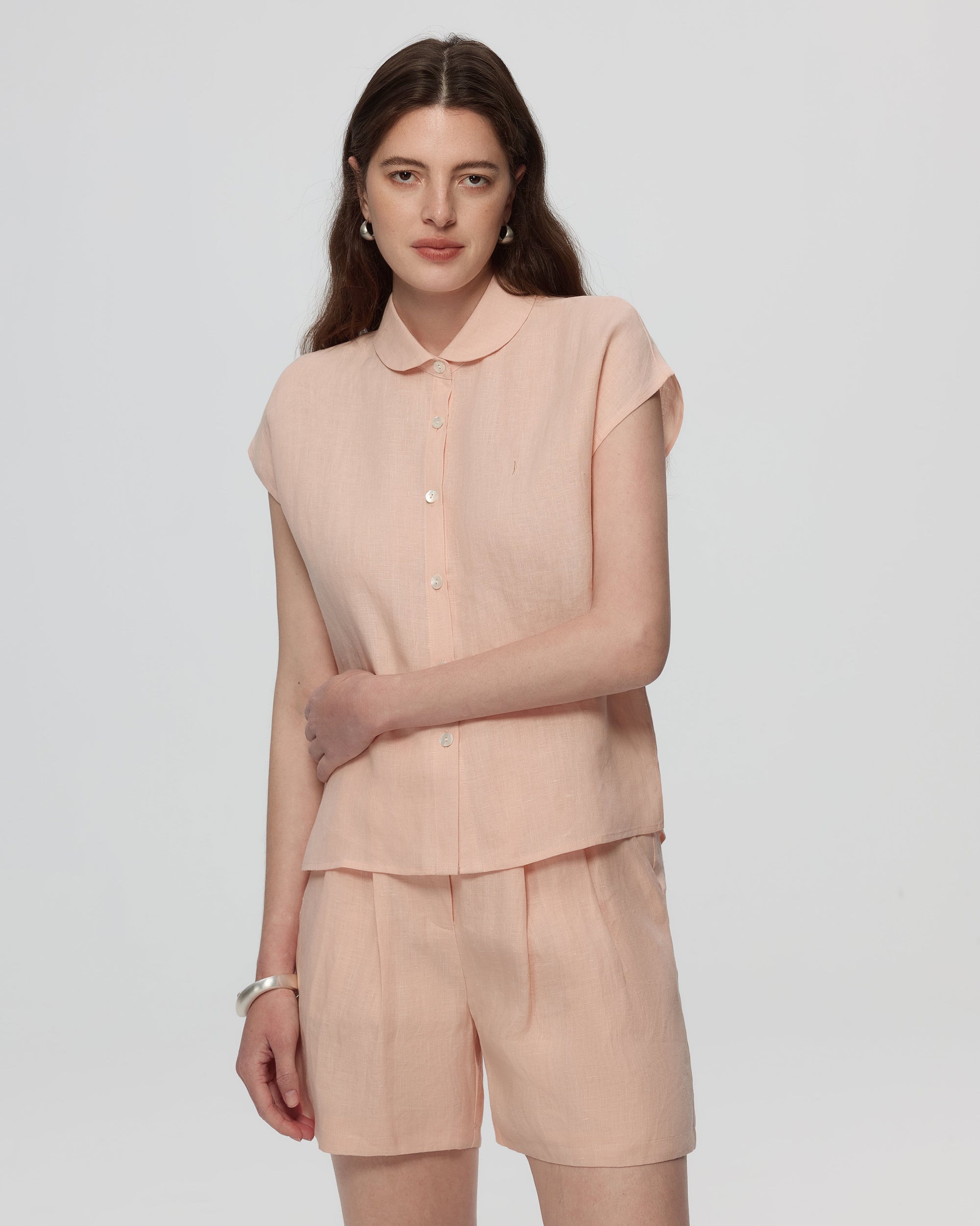 Juana Hemp Retreat Shorts peach (hemp) styled look showing pockets and clean lines