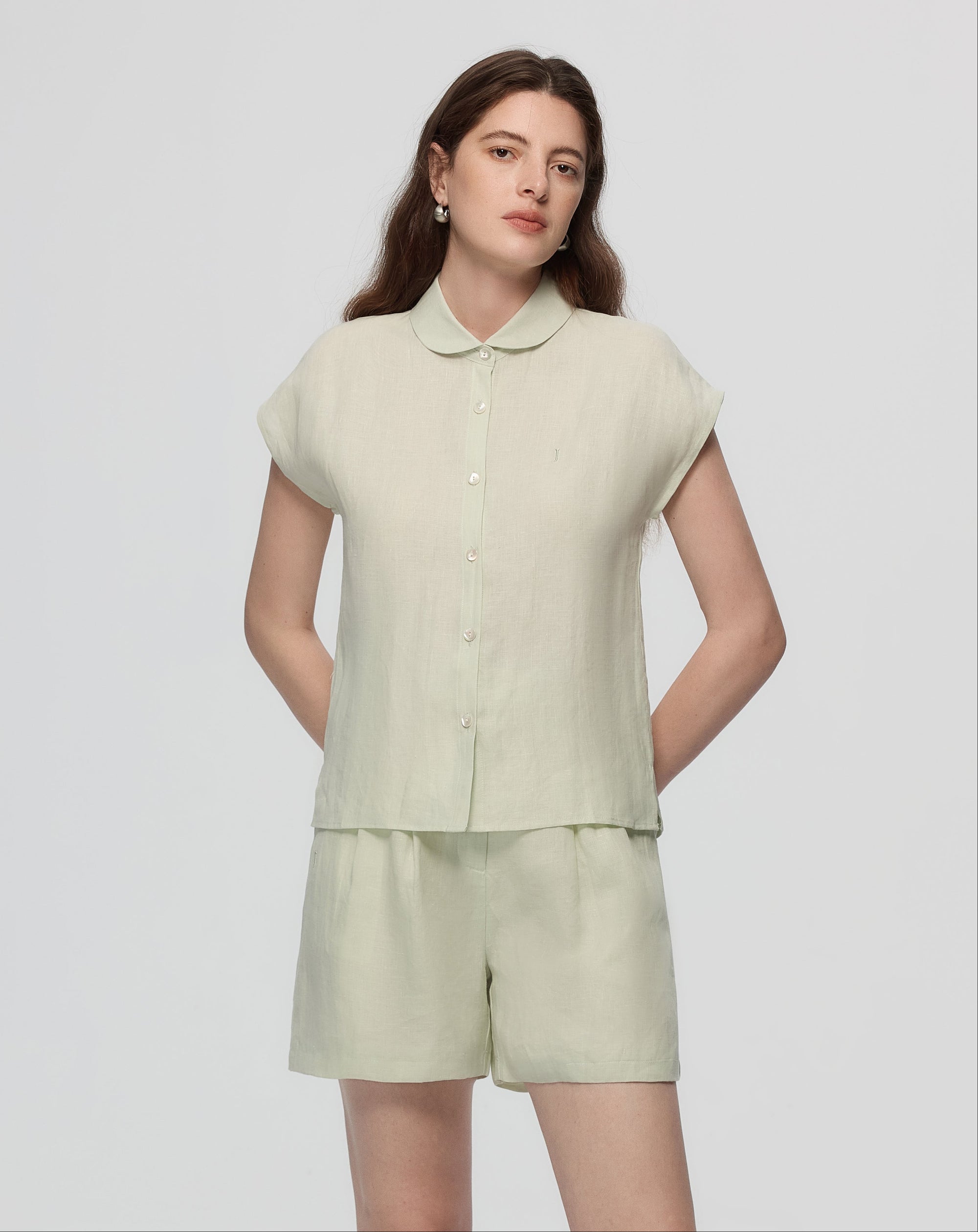 Juana Hemp Retreat Top light mint (hemp) on model with sleeveless relaxed drape