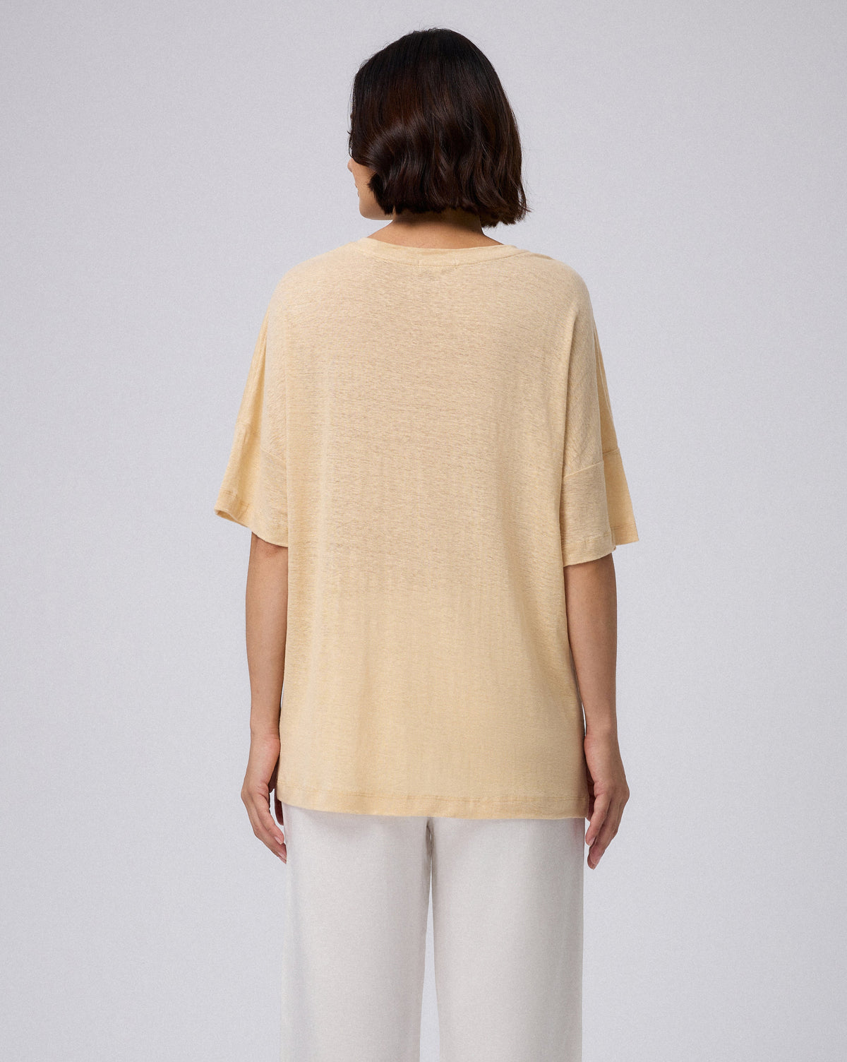 Juana Hemp Sheer Slub Tee beige (hemp) model back view showing relaxed fit
