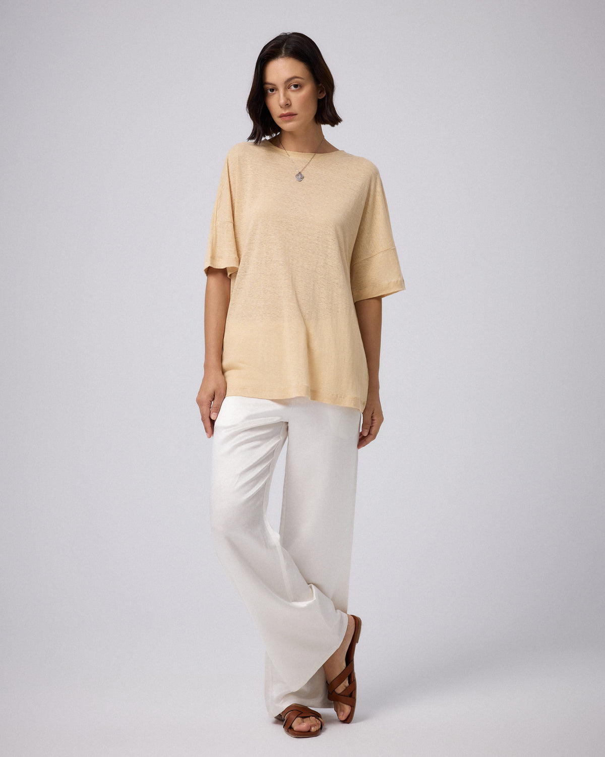 Juana Hemp Sheer Slub Tee beige (hemp) complete model look showing effortless styling
