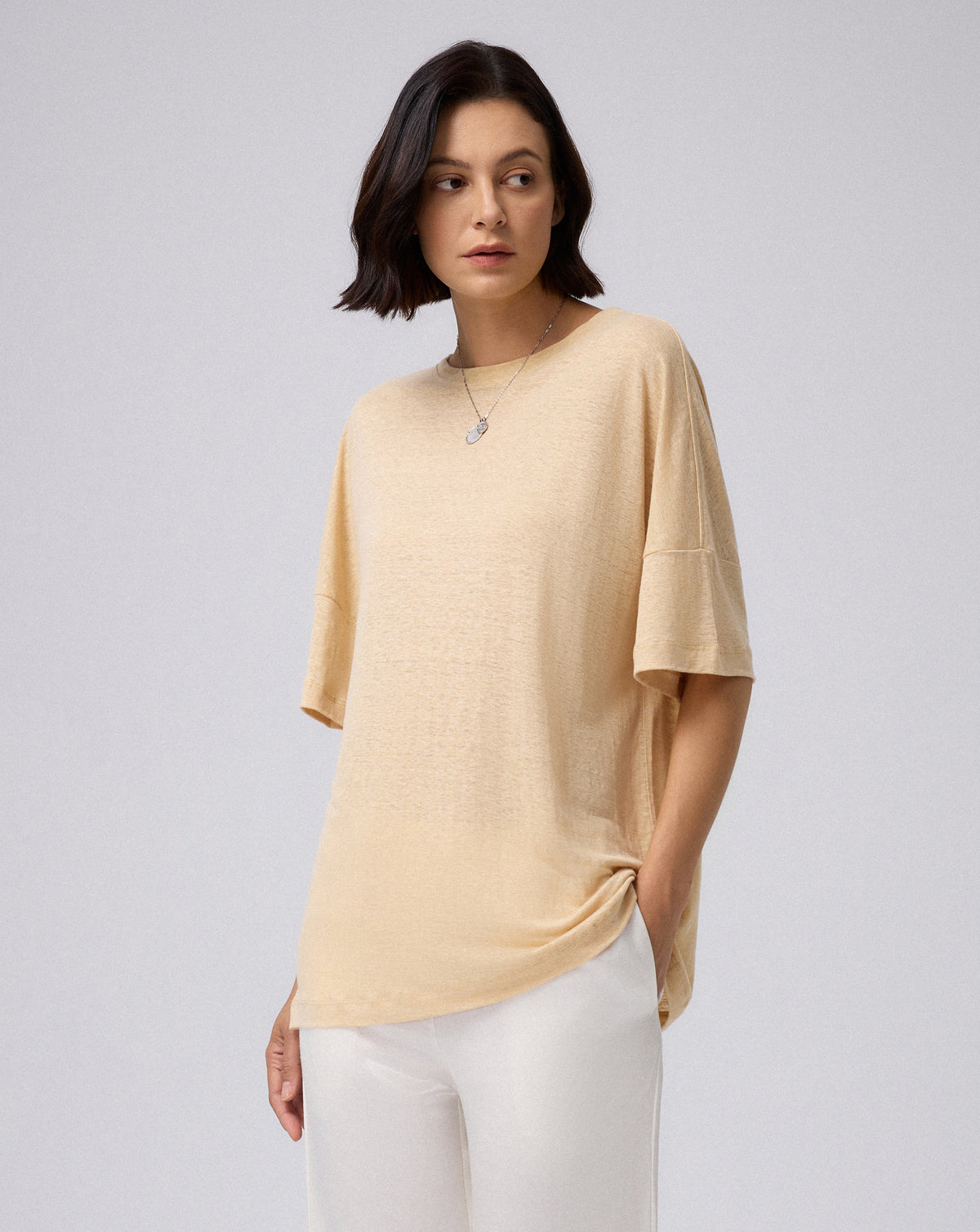 Juana Hemp Sheer Slub Tee beige (hemp) model main view showing relaxed fit
