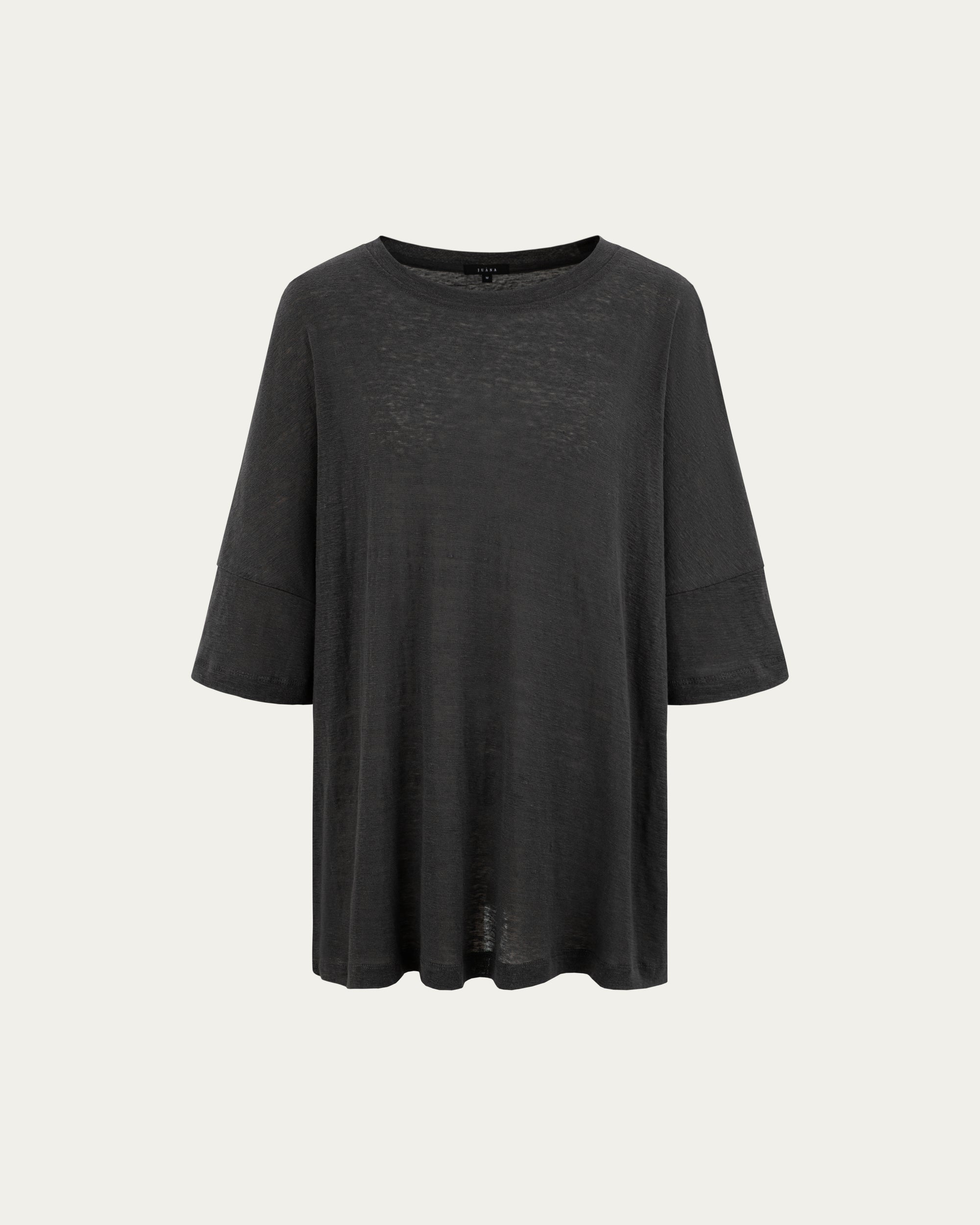 Juana Hemp Sheer Slub Tee black (hemp) ghost front view showing lightweight drape