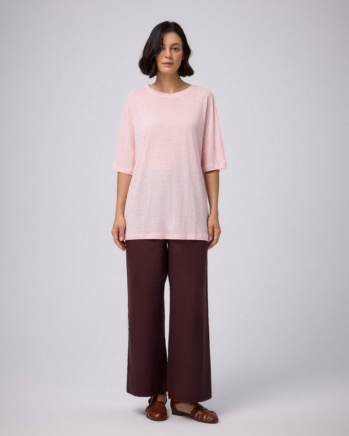 Juana Hemp Sheer Slub Tee cactus flower (hemp) complete model look showing effortless styling