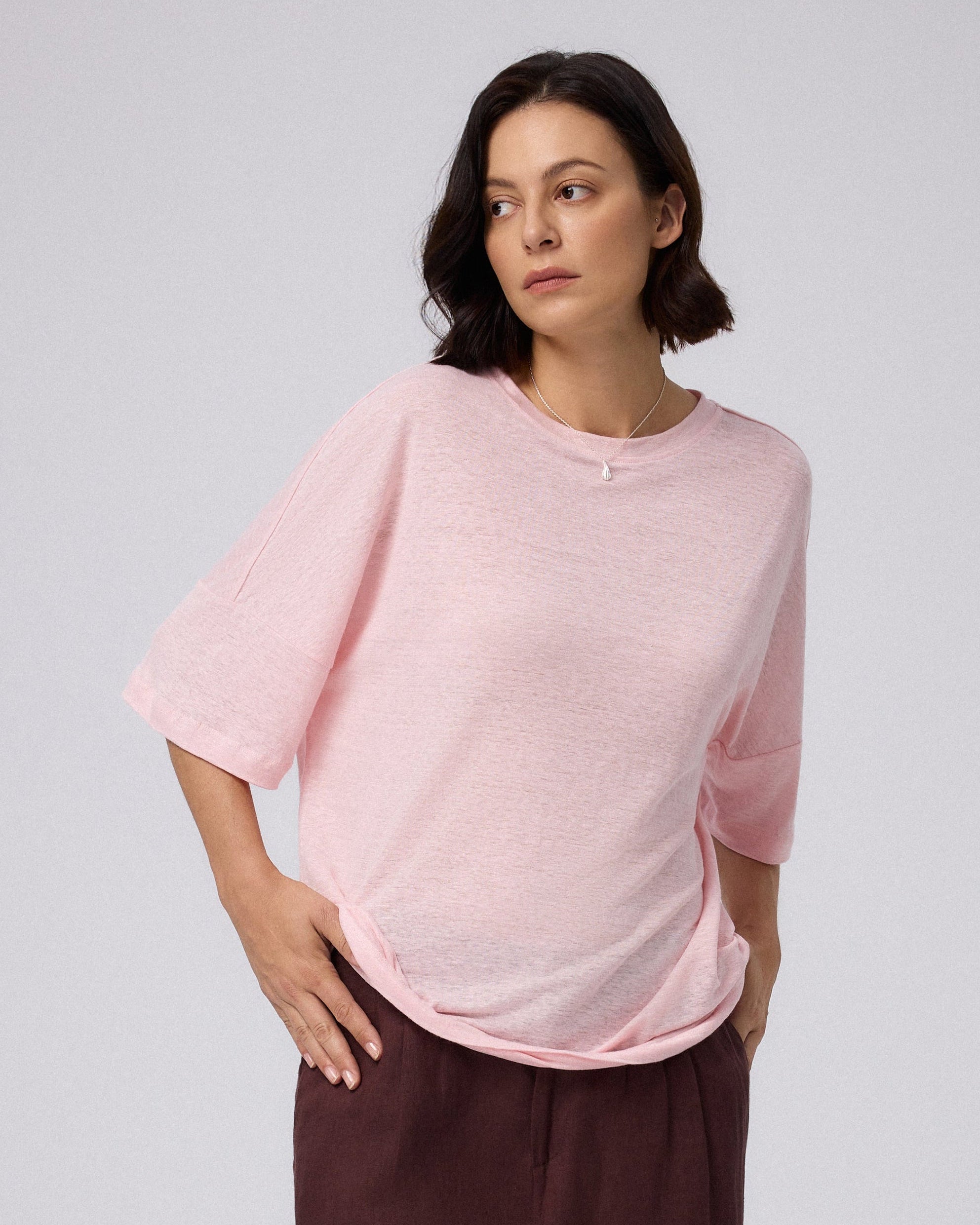 Juana Hemp Sheer Slub Tee cactus flower (hemp) model main view showing relaxed fit