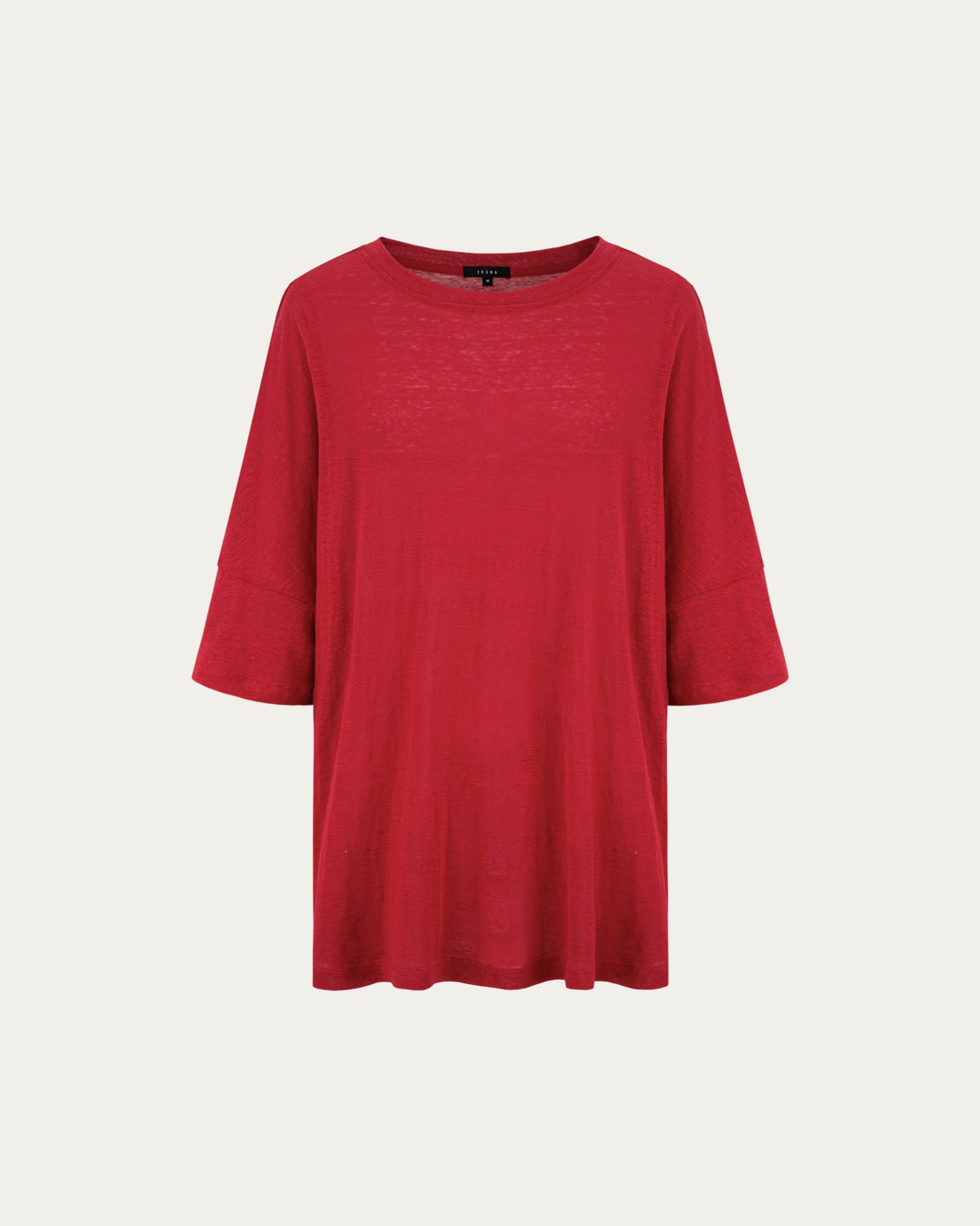 Juana Hemp Sheer Slub Tee true red (hemp) ghost front view showing lightweight drape