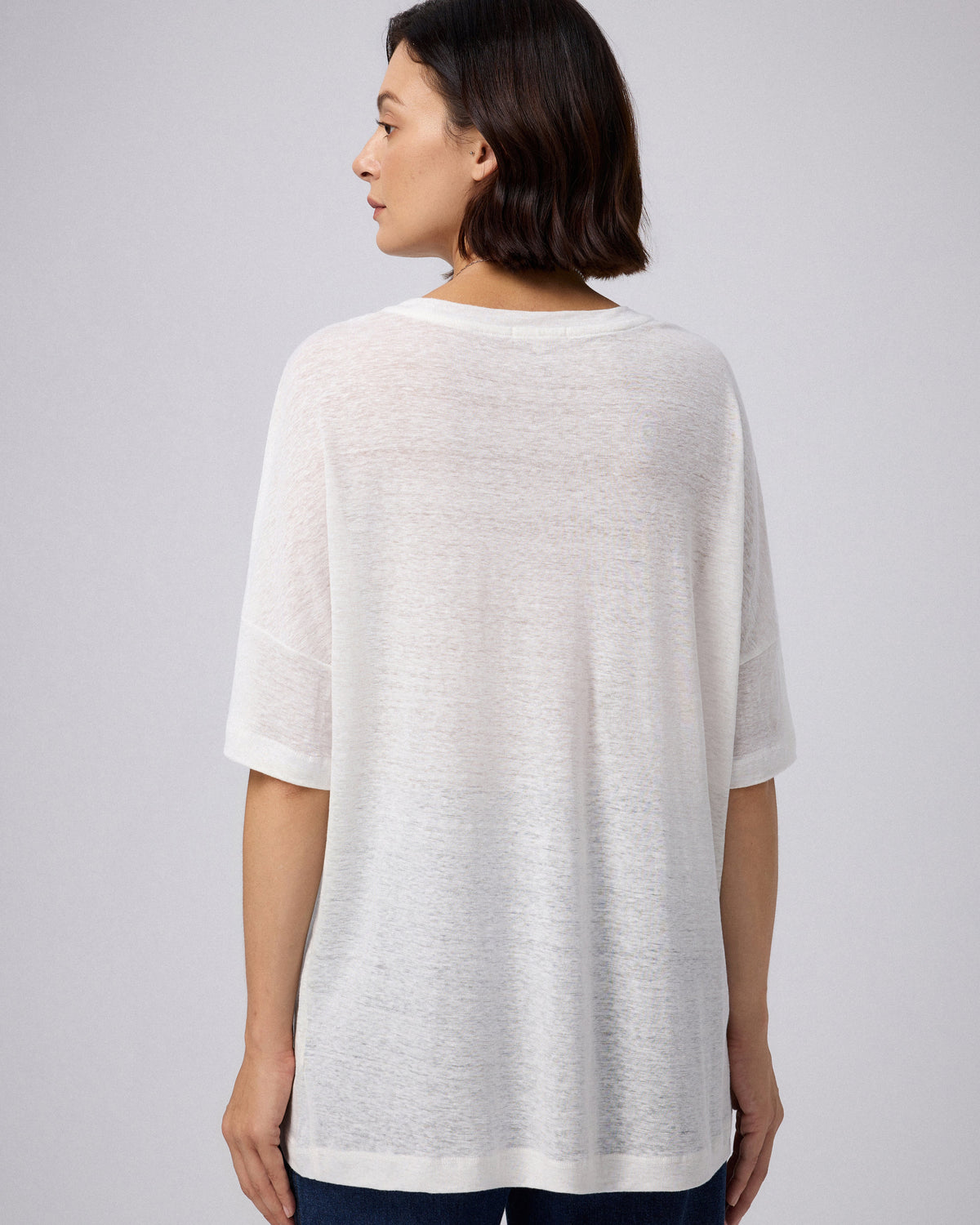 Juana Hemp Sheer Slub Tee white (hemp) model back view showing relaxed fit