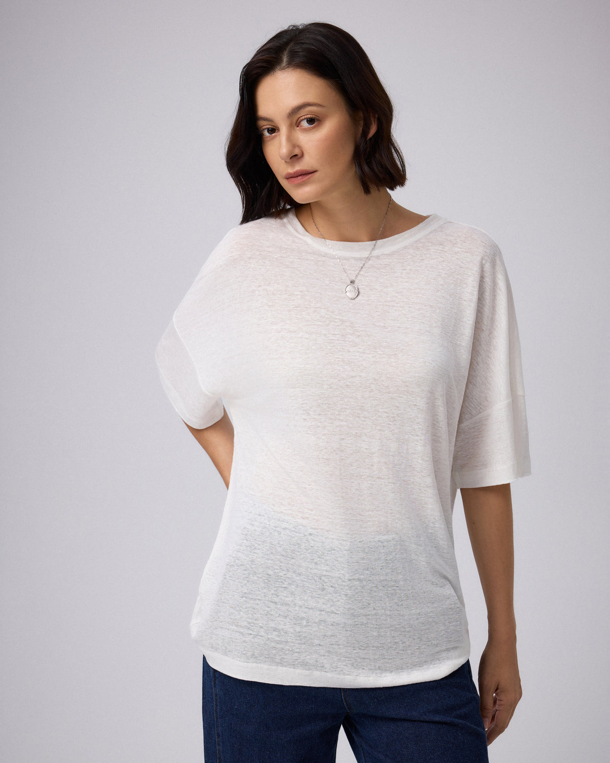 Juana Hemp Sheer Slub Tee white (hemp) model main view showing relaxed fit