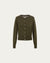 Liora Knitted Hemp Cardigan (camo green) on ghost mannequin, front view highlighting natural shell buttons and waist-framing silhouette..