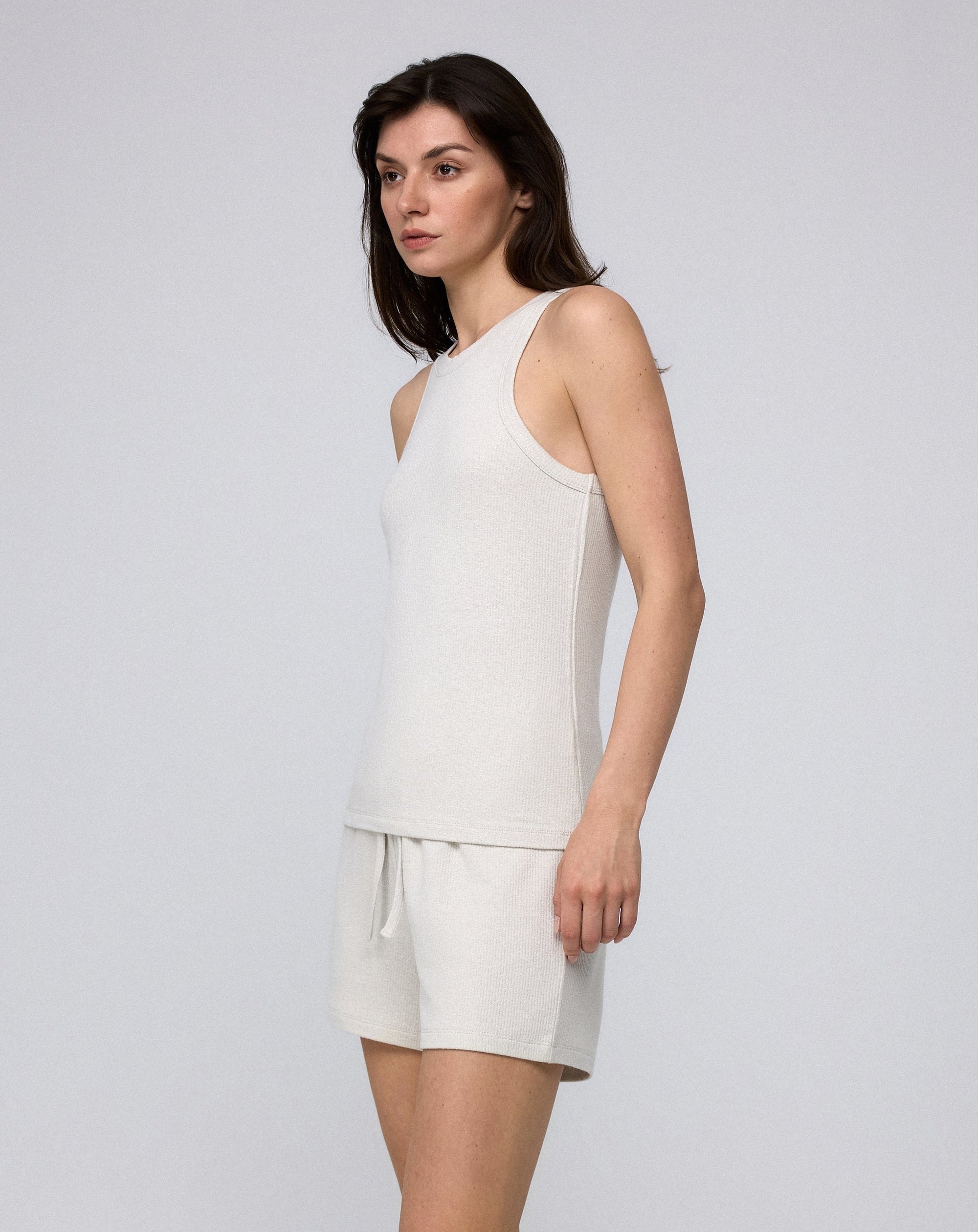 Juana look Selene Shorts cement plus Selene Tank cement with coordinated rib knit set styling