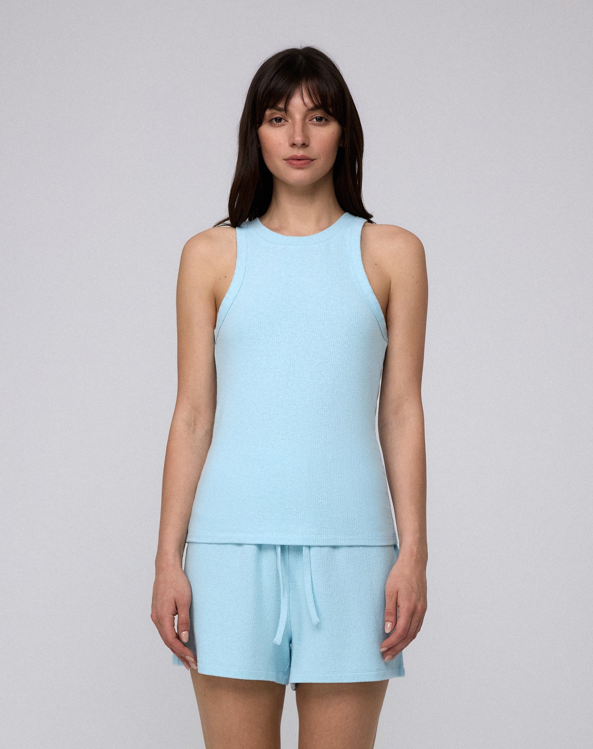 Juana Selene Tank sky blue with Selene Shorts sky blue complete look showing matching set styling
