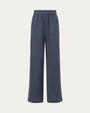 Lyricist High Rise Pull-on Pants in indigo blue on ghost mannequin, front view highlighting high-rise elastic waistband and relaxed leg.