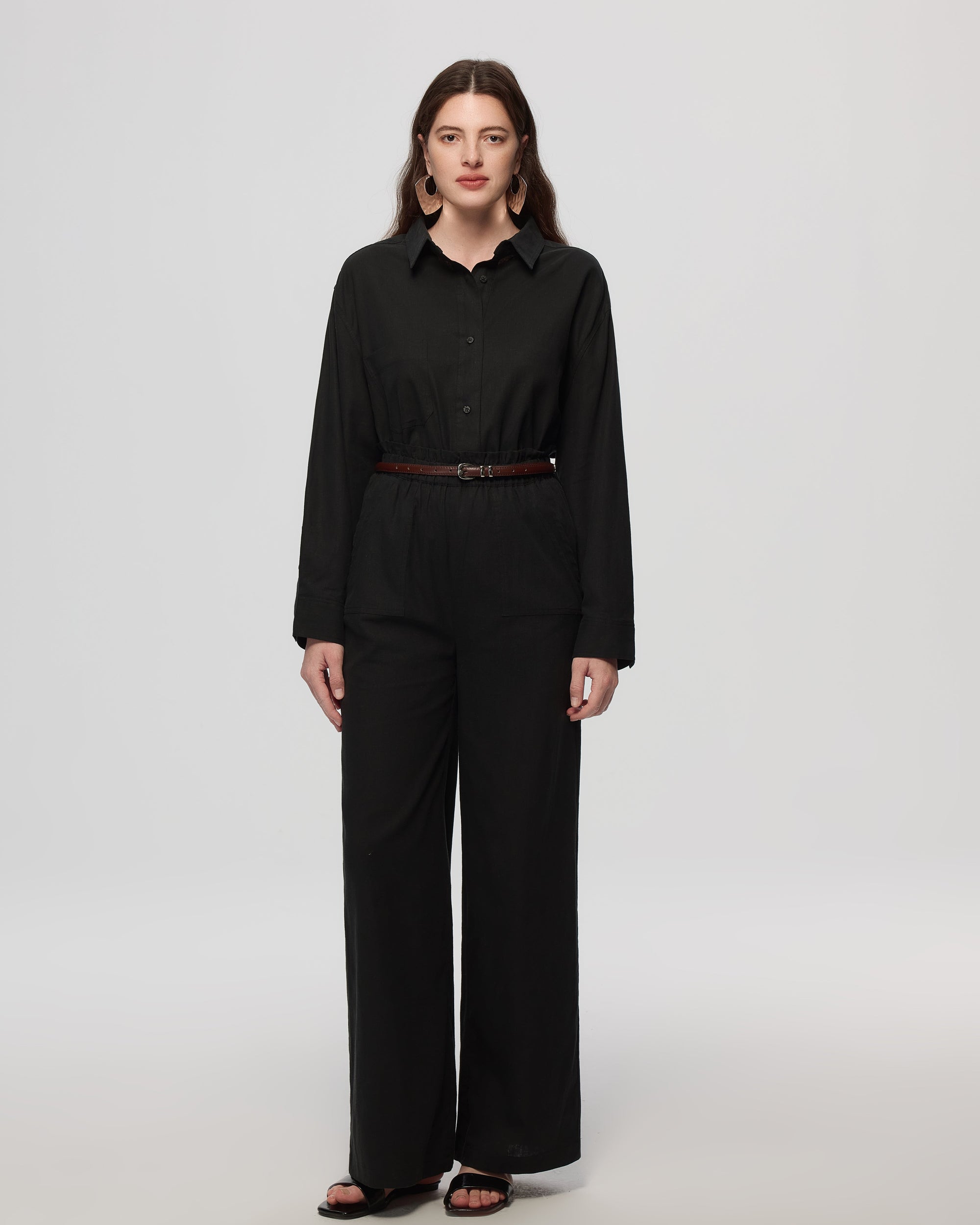 Juana Lyricist Natural High Rise Pull-on Pants Black (hemp–cotton) complete outfit with high-rise waist