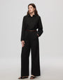 Juana Lyricist Natural High Rise Pull-on Pants Black (hemp–cotton) wide leg fit on model