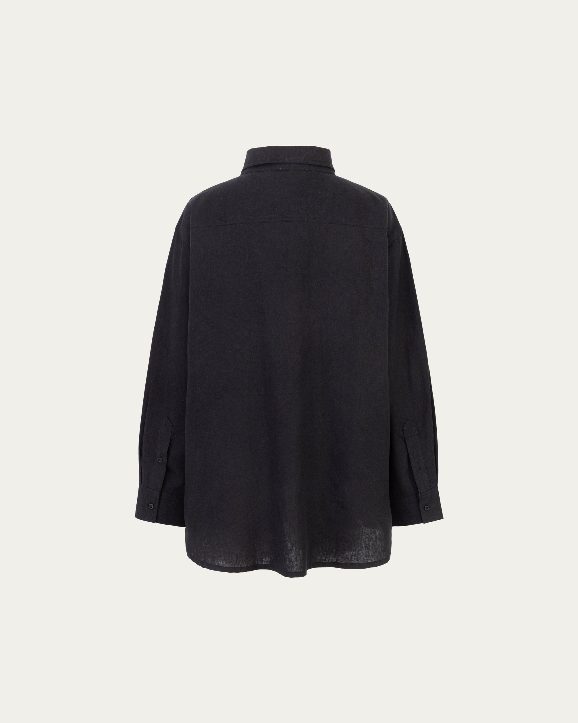 Juana Lyricist Natural Oversized Shirt Black (sustainable hemp–cotton blend) ghost back showing oversized drape