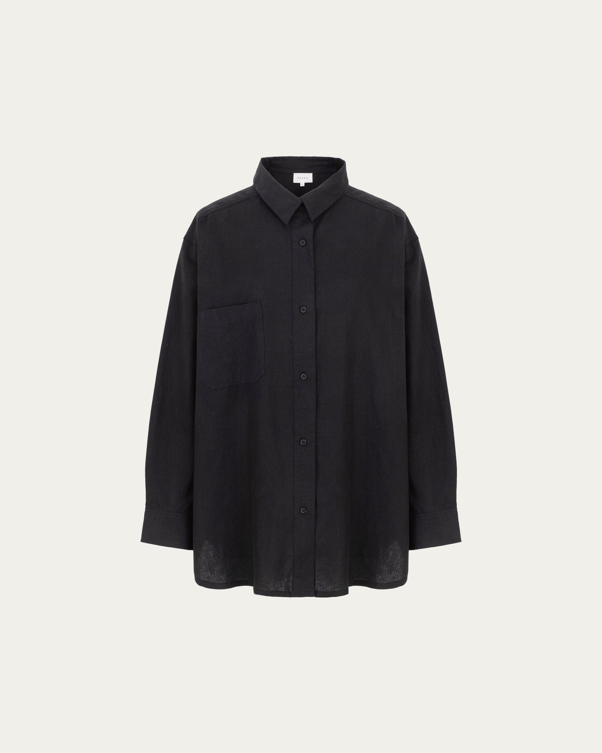 Juana Lyricist Natural Oversized Shirt Black (sustainable hemp–cotton blend) ghost front with button placket