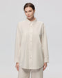 Juana Lyricist Natural Oversized Shirt White (sustainable hemp–cotton blend) relaxed fit on model